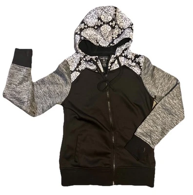 EMPYRE Y2K Chaqueta con Capucha Cremallera Completa Cortavientos Damas Grande Negro Gris Blanco Foto 1 de 3