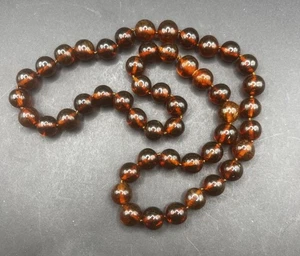 Vintage Cognac Bernstein Runde Perlen Kugel Halskette 24 Zoll Lang Handgeknüpft 11 mm - Bild 1 von 12
