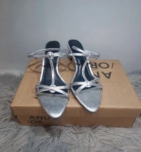 And/Or John Lewis Silver Leather Strappy Sandals Heels Size 6 39 - Picture 1 of 5