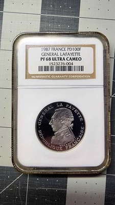 Moneda Lafayette 1987 paladio francia 100 francos NGC PF68 ULTRA CAMAFEO Foto 1 de 4
