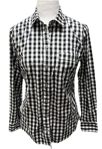 J Crew Top Womens Size S Black White Gingham Check Button Up Cotton Preppy Shirt - Picture 1 of 10