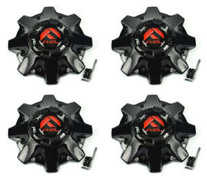 4x NEW Fuel Off Road Wheel Rim Center Caps Gloss Black Red 8 Lug 1002#53GBQ