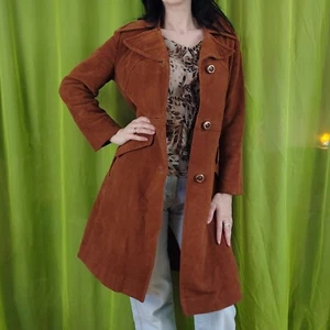 70s Vintage Faux Suede Coat Womens Boho Hippie Festival Brown Jacket Medium - Picture 1 of 14