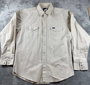 Vintage Wrangler Brushpopper Shirt Mens Large Beige Tan Pearl Snap Cowboy Rodeo - Picture 1 of 6