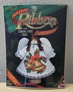 Vintage Holiday Ribbon Counted Cross Stitch Christmas Angel Kit #1758 NOS - Picture 1 of 1