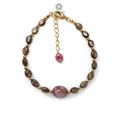 Brazalete de latón liso ovalado rubí rojo zafiro chocolate marrón dorado 39,75 quilates 6,50" Foto 1 de 4