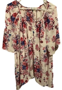 The Pioneer Woman, V Neck Faux Button Front Shark Bite Hem Blouse, Size XL - Picture 1 of 3