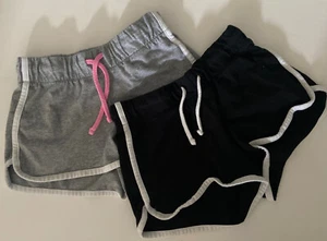 2 Girls Old Navy Black White Stripe Grey Pink Drawstring Shorts M 8 Fun Comfy - Picture 1 of 5