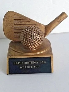 Bola de golf de escritorio putter regalo de cumpleaños tono dorado negro ""Te amamos"" 2 3/4""Tx 4""W - Imagen 1 de 8