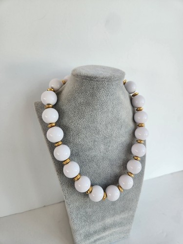 OFF WHITE Collana Perline Grasse Vintage Napier Off Bianco Colore Oro Lucite Grosse Anni '50 60