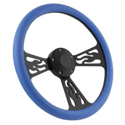 Volante de 14" negro flameado y vinilo azul para camionetas Ford 1949-1991 Foto 1 de 4