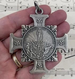 Rare Large Antique French Notre Dame Suffrage Medal Fleur de Lys Angel c1920 - Picture 1 of 3
