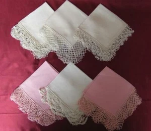 VINTAGE LADIES SILK CROCHET LACE HANDKERCHIEFS 6 pcs - Picture 1 of 9