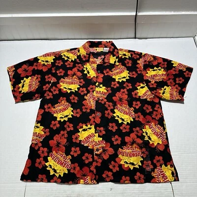 Hawaiian Tropic Mens XL Button Up Shirt All Over Print Logo 100% Polyester New - Image 1 of 4
