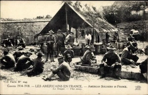 AMERICANS in FRANCE WWI; Tent; Mealtime; Vise Paris No. 1045; “The Soup” RPPC - Bild 1 von 2