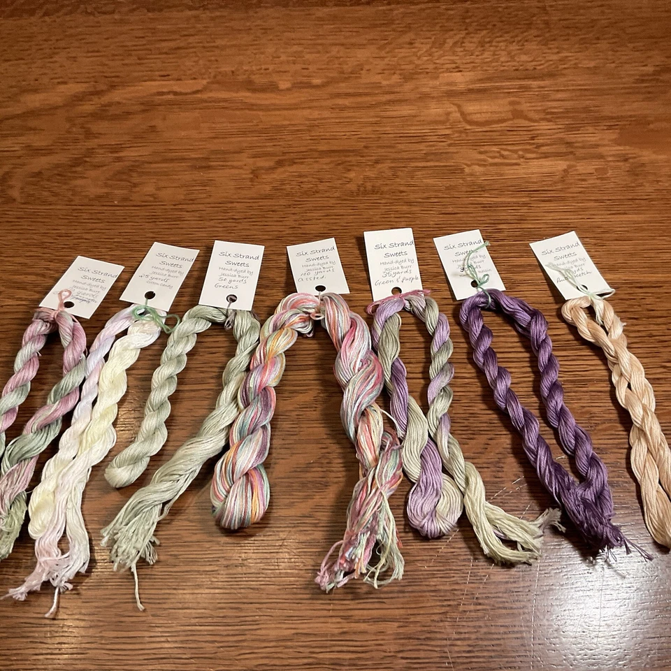 RARE NEW LOT of 7 SIX STRAND SWEETS 300 YARDS+ TOTAL BY JESSICA BURR FLOSS - Image 1 of 4