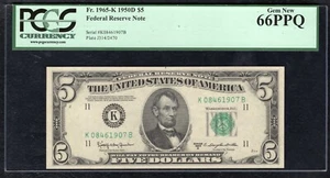 FR. 1965-K 1950-D $5 FRN FEDERAL RESERVE NOTE DALLAS, TX PCGS GEM UNC-66PPQ - Picture 1 of 2