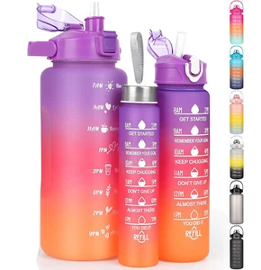 3 in 1 Sports Water Bottle Gym Travel Drinking Leakproof Bottle With Straw - Picture 1 of 12