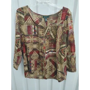 Lauren Ralph Lauren Top Blouse Multicolored Geometric Tribal Boho XL NWT - Picture 1 of 4