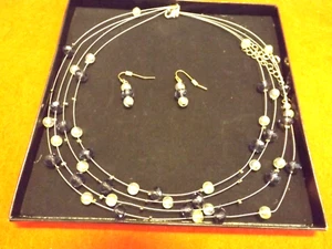 Elegant Four Silver Wire STRAND CUT GLASS BEADS NECKLACE & EARRINGS NIB - Picture 1 of 3