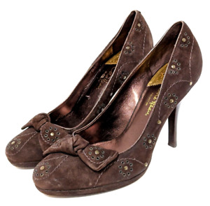 Cole Haan Air Brown Suede Pumps Womens Shoes Size 7.5 B Bow Flower Stilettos