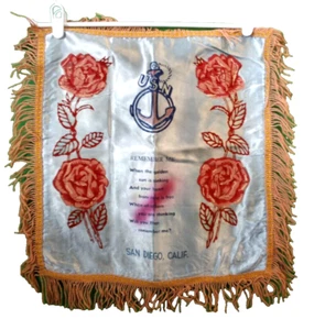 Vintage Souvenir Satin Pillow Cover United States Navy San Diego Remember Me - Picture 1 of 1