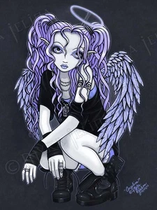Violet Gothic Tattoo Angel Big Eyed Fairy Myka Jelina Art Print Signed Angelina  - Picture 1 of 5