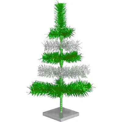 Metallic Green and Silver Layered Tinsel Christmas Tree Stand Included - Image 1 of 4