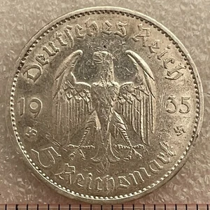 1935 A GERMANY (THIRD REICH) Silver 5 MARK Coin, "Potsdam Garrison Church" - Picture 1 of 3