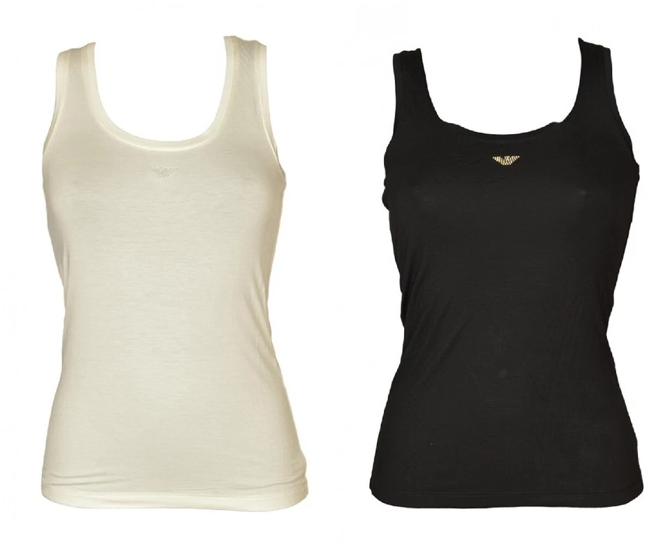 EMPORIO ARMANI women's tank top viscose wide shoulder with rhinestone logo item  - Image 1 of 1