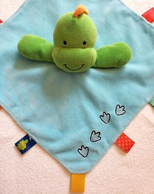 Taggies Dinosaur Dino Blue Green Rattle Footprint Baby Security Blanket Lovey  - Image 1 of 4