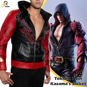 Jin Kazama Inspired Tekkens 7 Black Red Leather Jacket Gaming Cosplay Costume - Picture 1 of 6