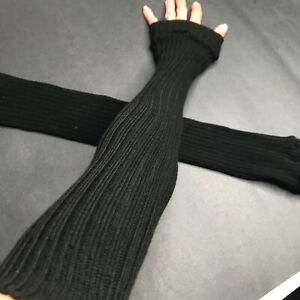 Long Black Ribbed Arm Warmers Sweater Knit Slouch Socks Elbow Length Covers Warm