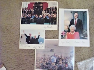 Barbara & George Bush President 3 signed Photos & 4th unsigned Military print - Picture 1 of 1