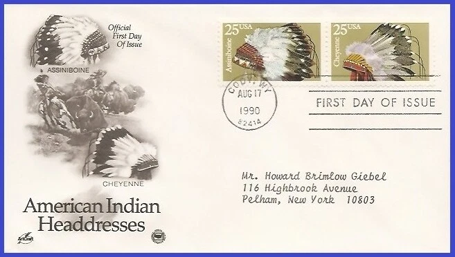 USA3 #2501 ADDR PCS ARTCRAFT FDC STR2  Assiniboine Indian Headdress - Image 1 of 1