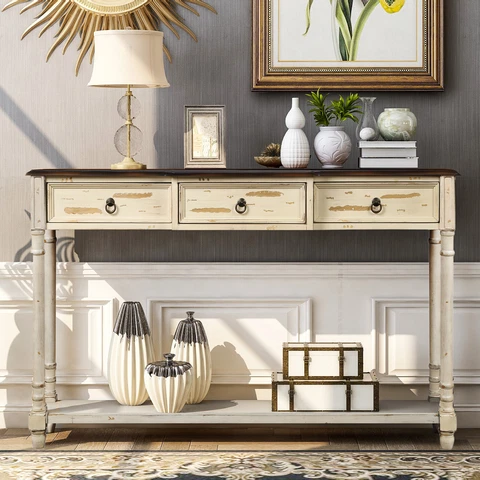 Console Sofa Table Sideboard with 3 Drawers and Long Shelf for Entryway/Hallway Cover