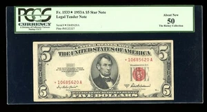 DBR 1953-A $5 Legal STAR Fr. 1533* PCGS AU-50 Serial *10685620A - Picture 1 of 2