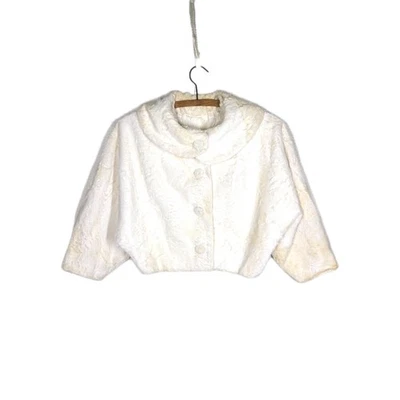 Chaqueta corta de piel sintética blanca de colección años 50 botones cubiertos conejito abrigo de noche forrado S/M Foto 1 de 4