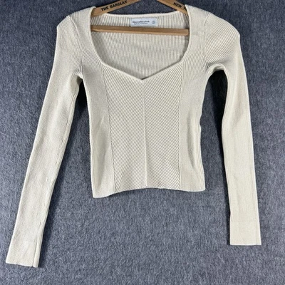 Suéter Abercrombie & Fitch Y2K Cuello Corazón XS Acanalado Beige Ajustado Recortado Foto 1 de 4