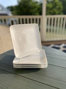 Crate & Barrel White 8” Square Salad, Dessert Appetizer Plates Set Of 4 - Picture 1 of 10