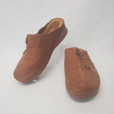 Brown Mules Slip On Clogs Shoes Slides Wedge Women's Size 38 7.5/8 Floral - Image 1 of 4