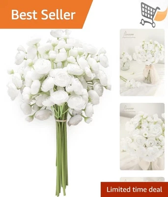 Flores Artificiales 18 Piezas Blanco Imitación Seda Ranúnculo Boda Relleno Decoración Foto 1 de 4