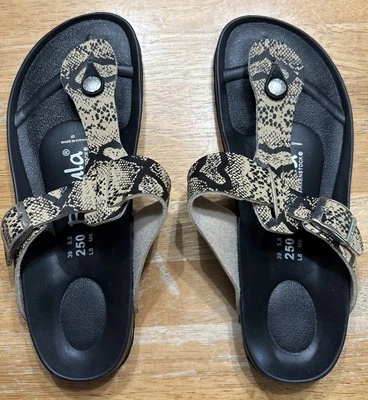 NEW WOMENS SNAKE PRINT GOLD/BLACK BETULA BIRKENSTOCK SANDALS THONG FLIP FLOP  8M - Image 1 of 4