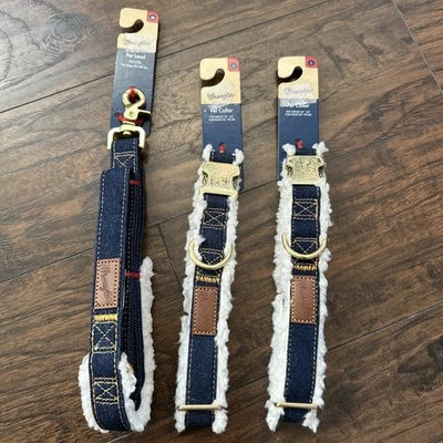 NUEVO Juego de collar y correa para perro Wrangler Western Denim Sherpa talla grande M/L/XL NUEVO CON ETIQUETAS Foto 1 de 4