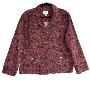 Christopher & Banks Jacket Womens XL Red Paisley Corduroy Snap Front Pockets - Picture 1 of 9
