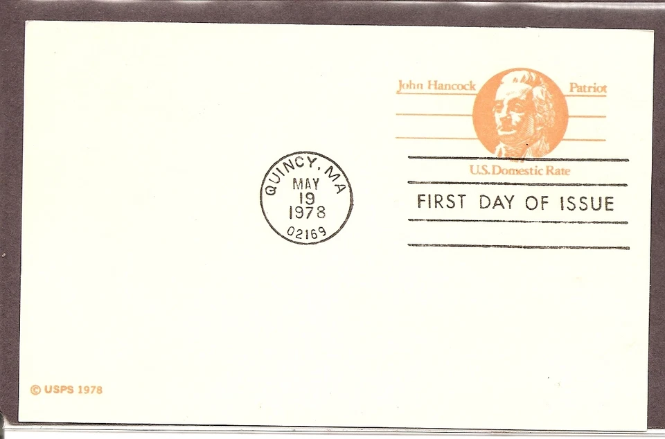 US SC # UX74 John Hancock .Postal Card FDC. Ready For Cachet - Image 1 of 1