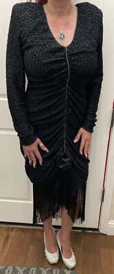Vestido vintage Joy Stevens con flecos con pedrería negro para mujer raro talla 8 Foto 1 de 4