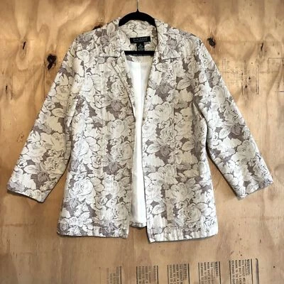 Dialogue Beige Brown Floral Brocade Linen Blend Blazer Jacket Sz 12 - Image 1 of 4