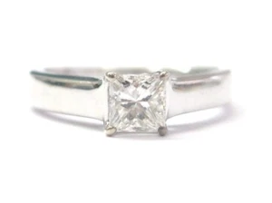 Fine 14kt Princess Cut Diamond Solitaire White Gold Engagement Ring IGI .57CT - Picture 1 of 6
