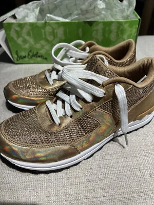 Sam Edelman DAX Gold Sneakers Metallic Leather Size 6-1/2 D1942M9908 White Laces - Image 1 of 4